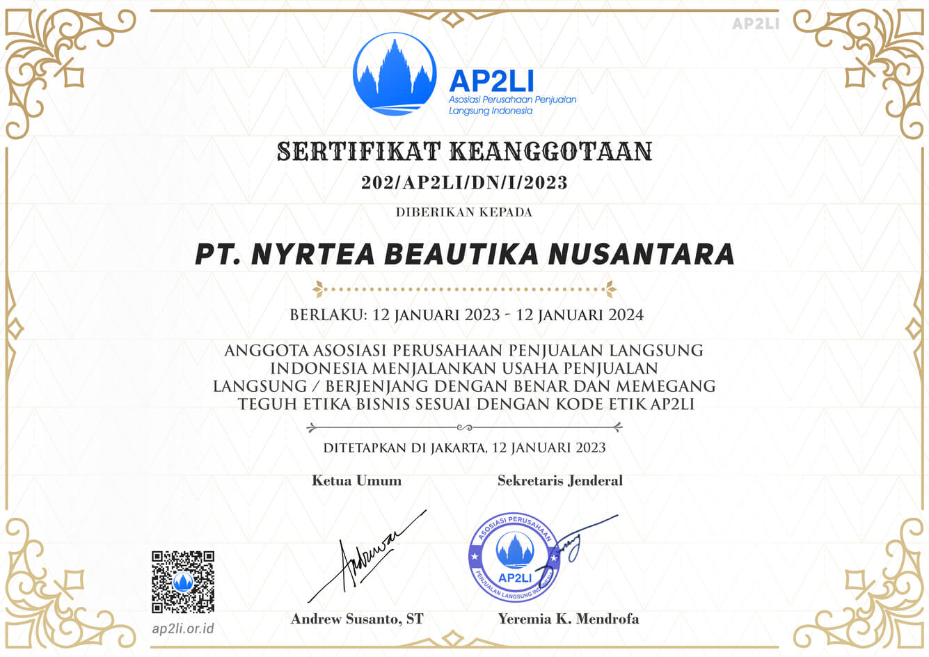 sertifikat AP2LI